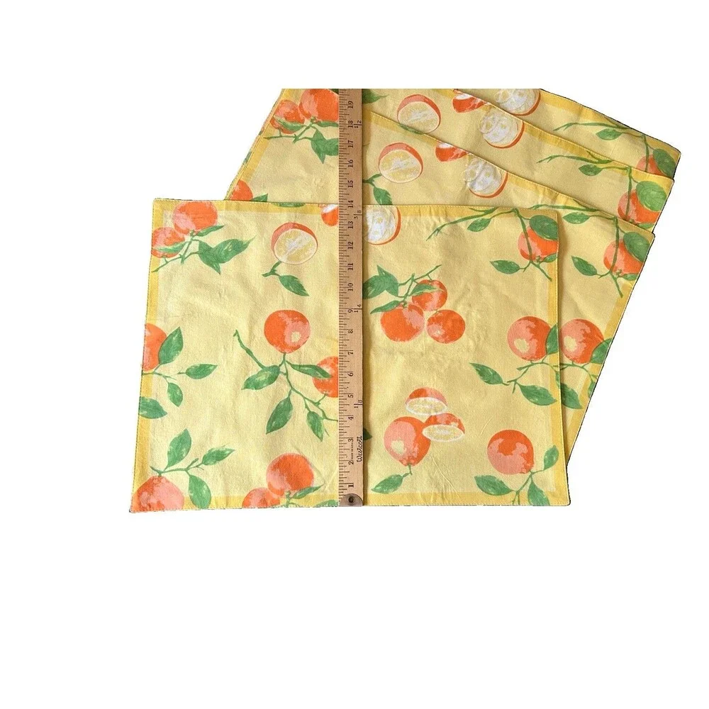 Oranges Placemats Xochi Made in India Vintage Set of 4 Orange Yellow Green Stems